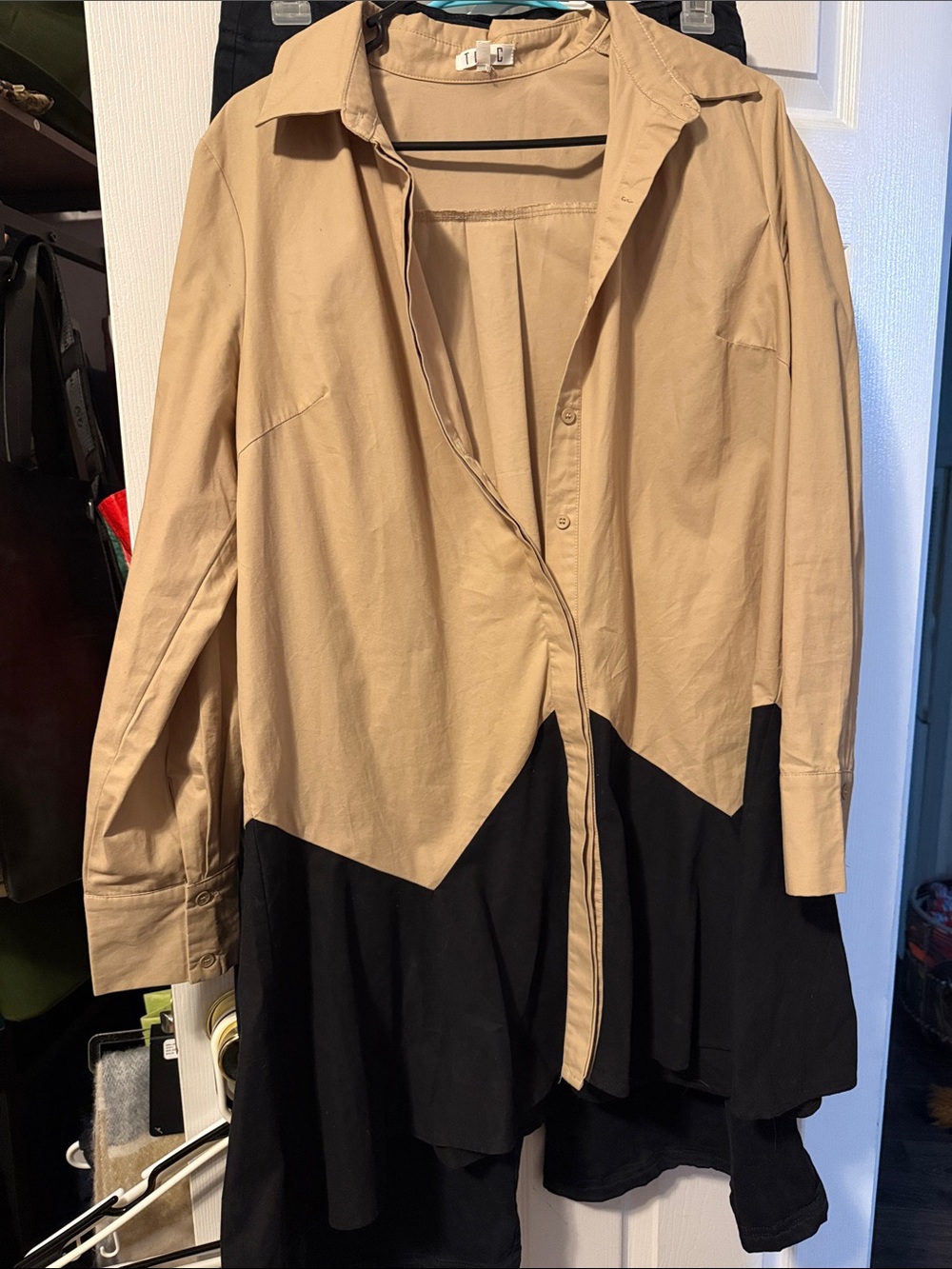 TCEC Two-Tone Beige and Black Longline Shirt Dress